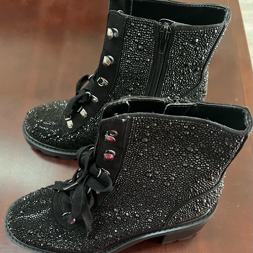 INC International Concepts Black Rhinestone Combat Boots